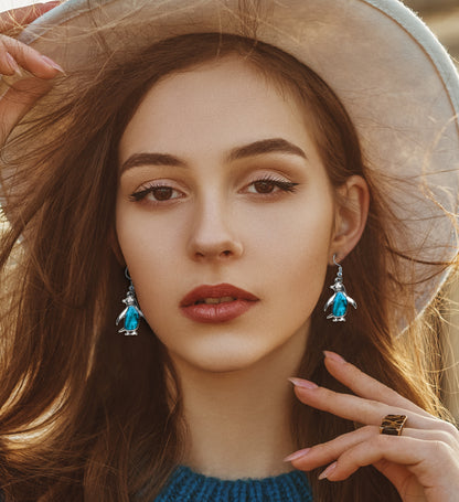 EARRINGS - DANGLE POST - FISH HOOK - PENGUIN