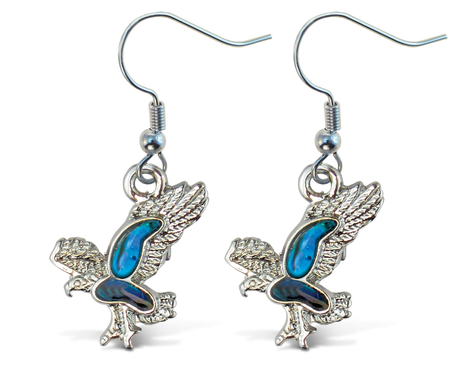 EARRINGS - DANGLE POST - FISH HOOK - BLUE PAUA - EAGLE