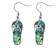 EARRINGS - DANGLE POST - FISH HOOK - NATURAL PAUA - SEA TURTLE FLIP FLOP
