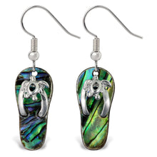 EARRINGS - DANGLE POST - FISH HOOK - NATURAL PAUA - SEA TURTLE FLIP FLOP