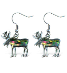 EARRINGS - DANGLE POST - FISH HOOK - NATURAL PAUA - MOOSE