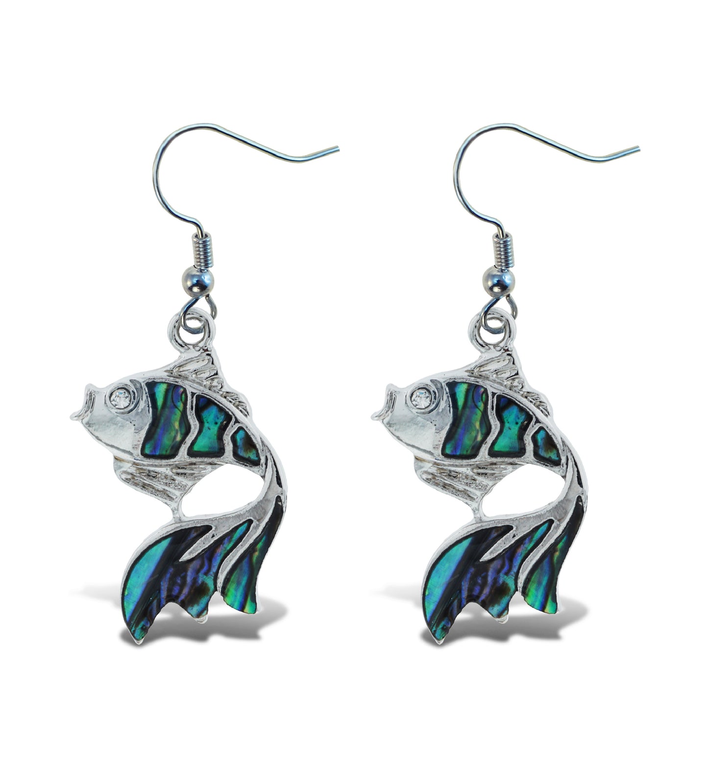 AQUA 79 JEWELRY - EARRINGS - DANGLE POST - FISH HOOK - NATURAL PAUA - GOLDFISH