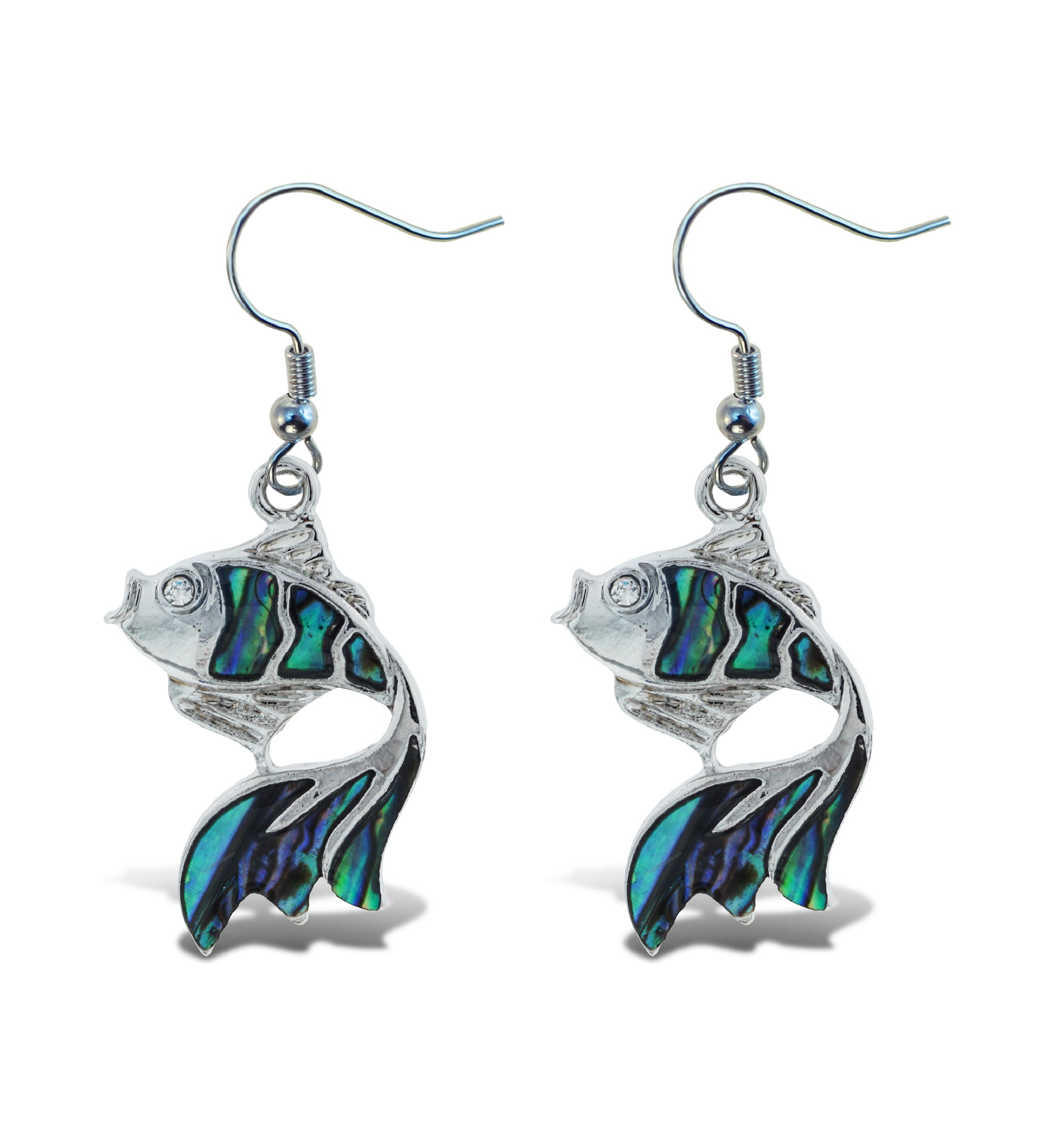 AQUA 79 JEWELRY - EARRINGS - DANGLE POST - FISH HOOK - NATURAL PAUA - GOLDFISH