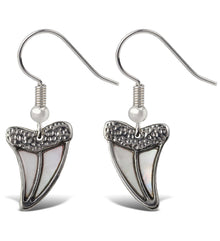 EARRINGS - DANGLE POST - FISH HOOK - WHITE MOP - SHARK TOOTH