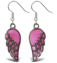 EARRINGS - DANGLE POST - FISH HOOK - PINK MOP - WINGS