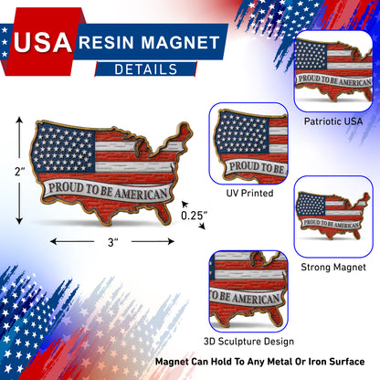 RESIN MAGNETS - PROUD TO BE AMERICAN – USA MAP