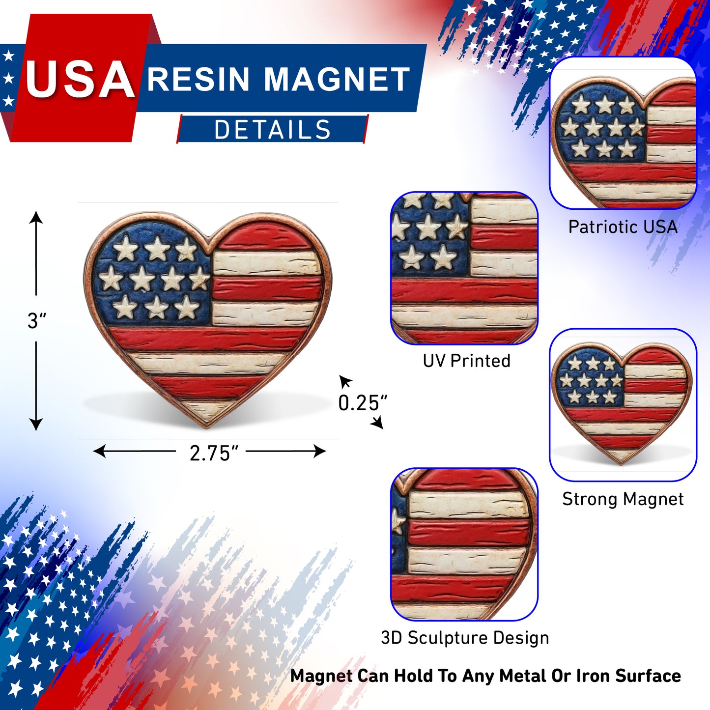 RESIN MAGNETS - USA HEART