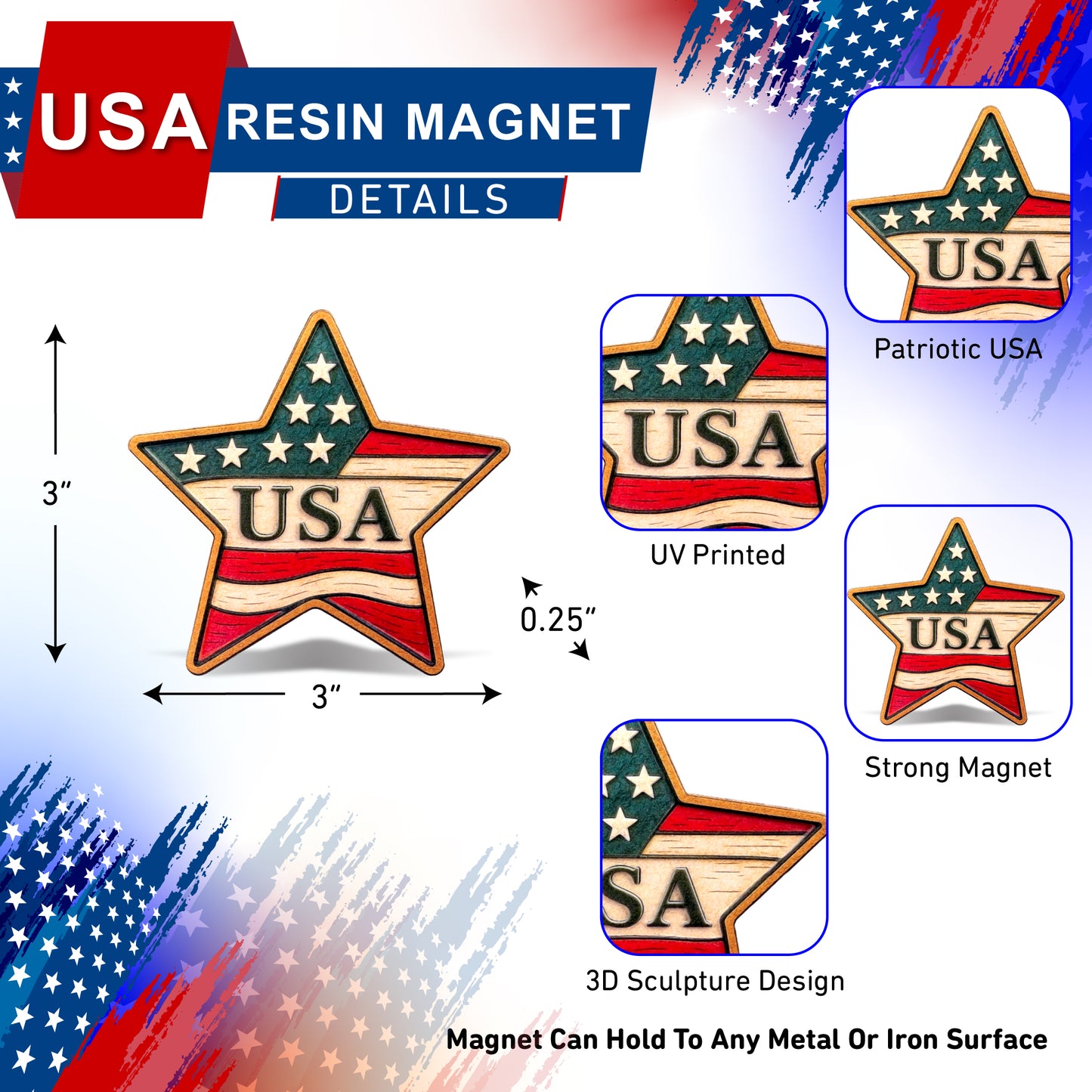 RESIN MAGNETS - USA STAR - AMERICAN PRIDE