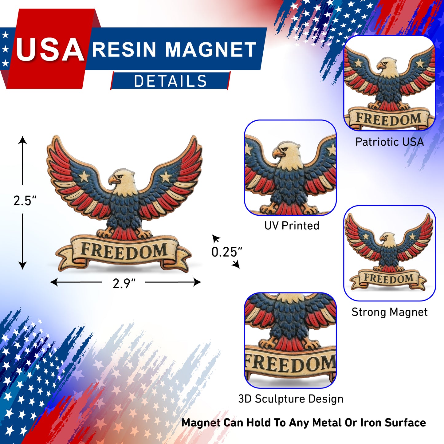 RESIN MAGNETS - USA FLAG - FREEDOM EAGLE