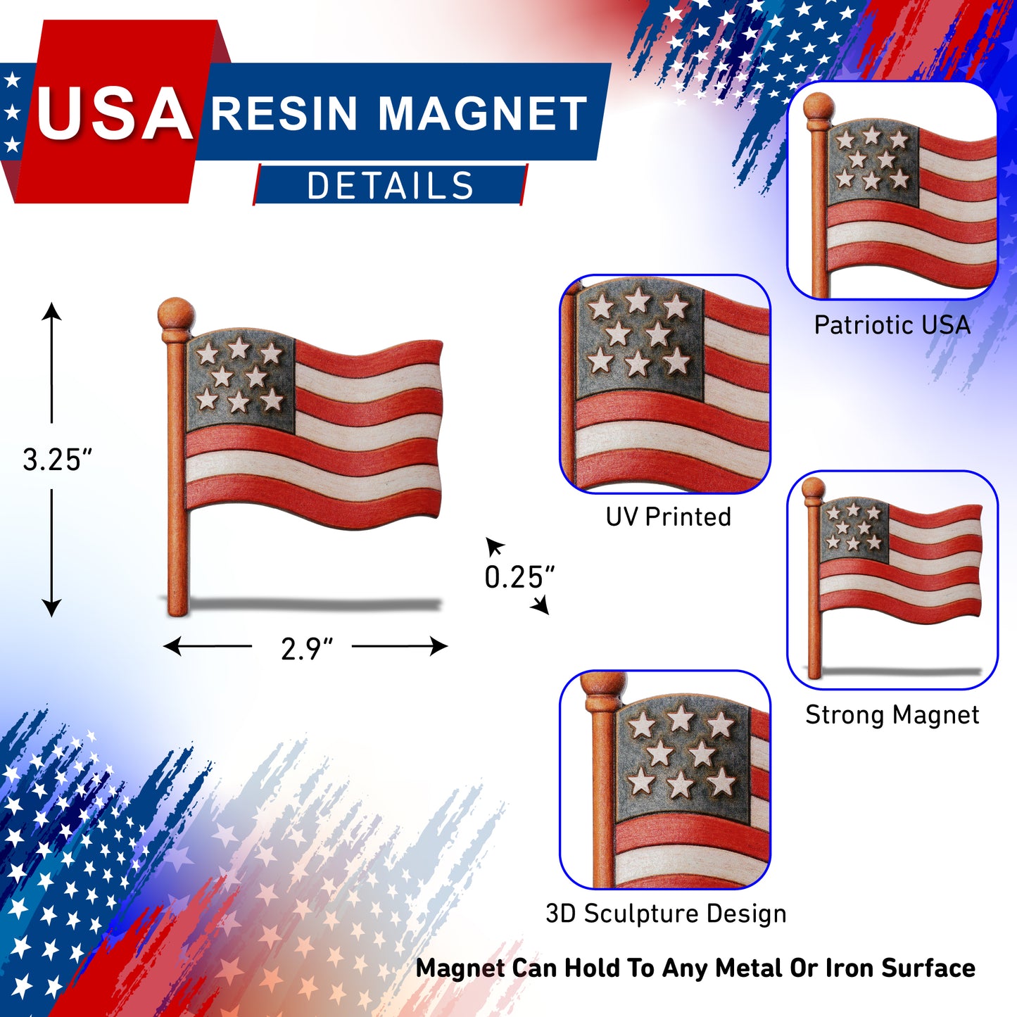 RESIN MAGNETS - WAVING AMERICAN FLAG