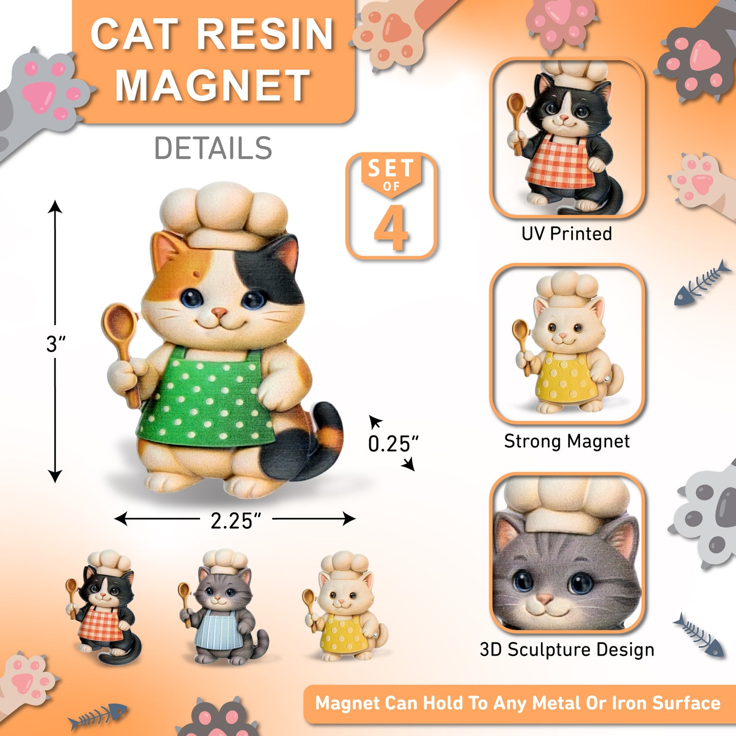 RESIN MAGNETS - KITCHEN KITTIES - CHEF CATS