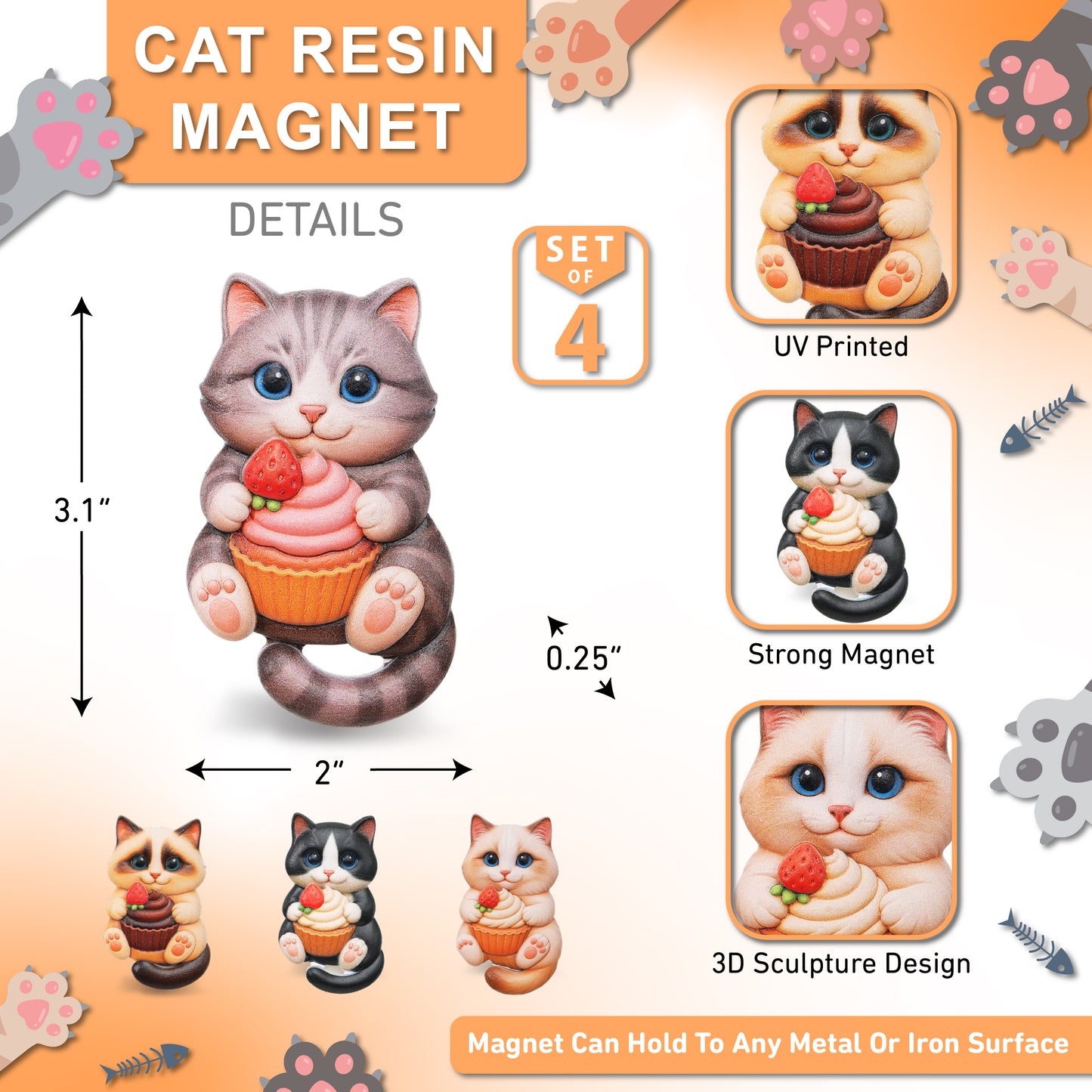 RESIN MAGNETS - SNACK TIME CUPCAKE CATS
