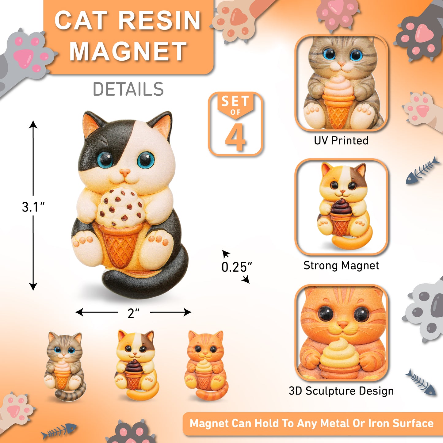 RESIN MAGNETS - SNACK TIME ICE CREAM CATS