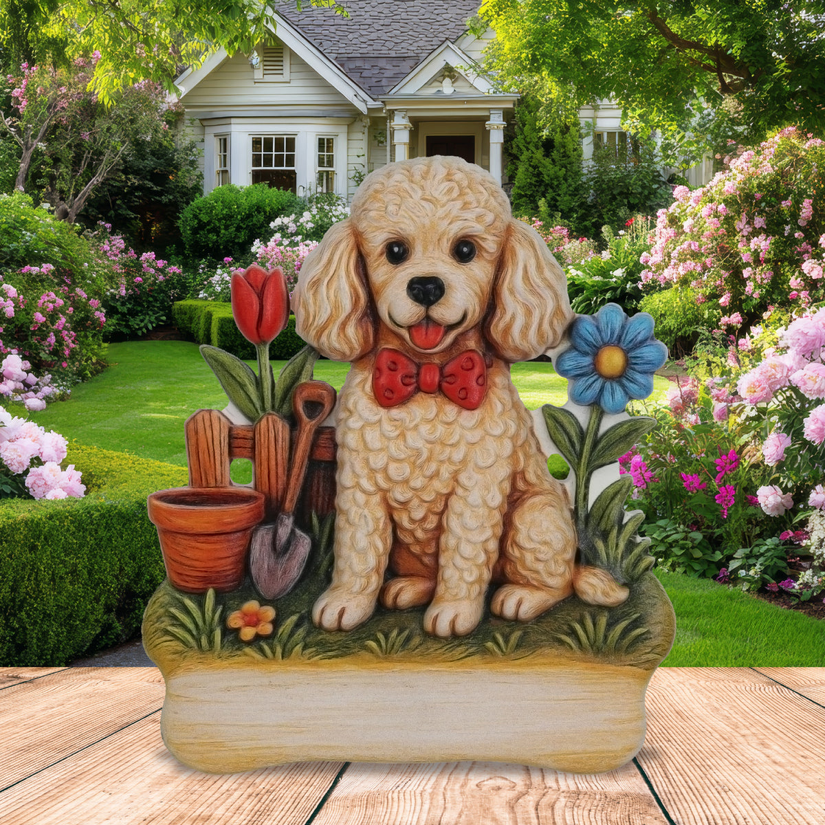 RESIN MAGNETS - POODLE DOG IN GARDEN