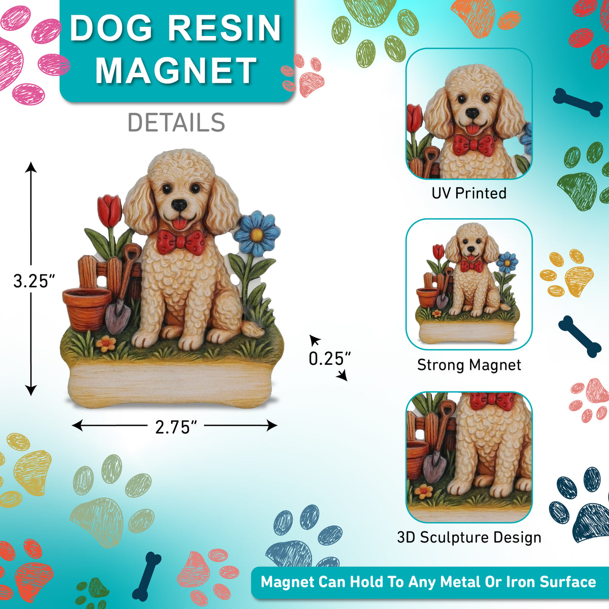 RESIN MAGNETS - POODLE DOG IN GARDEN