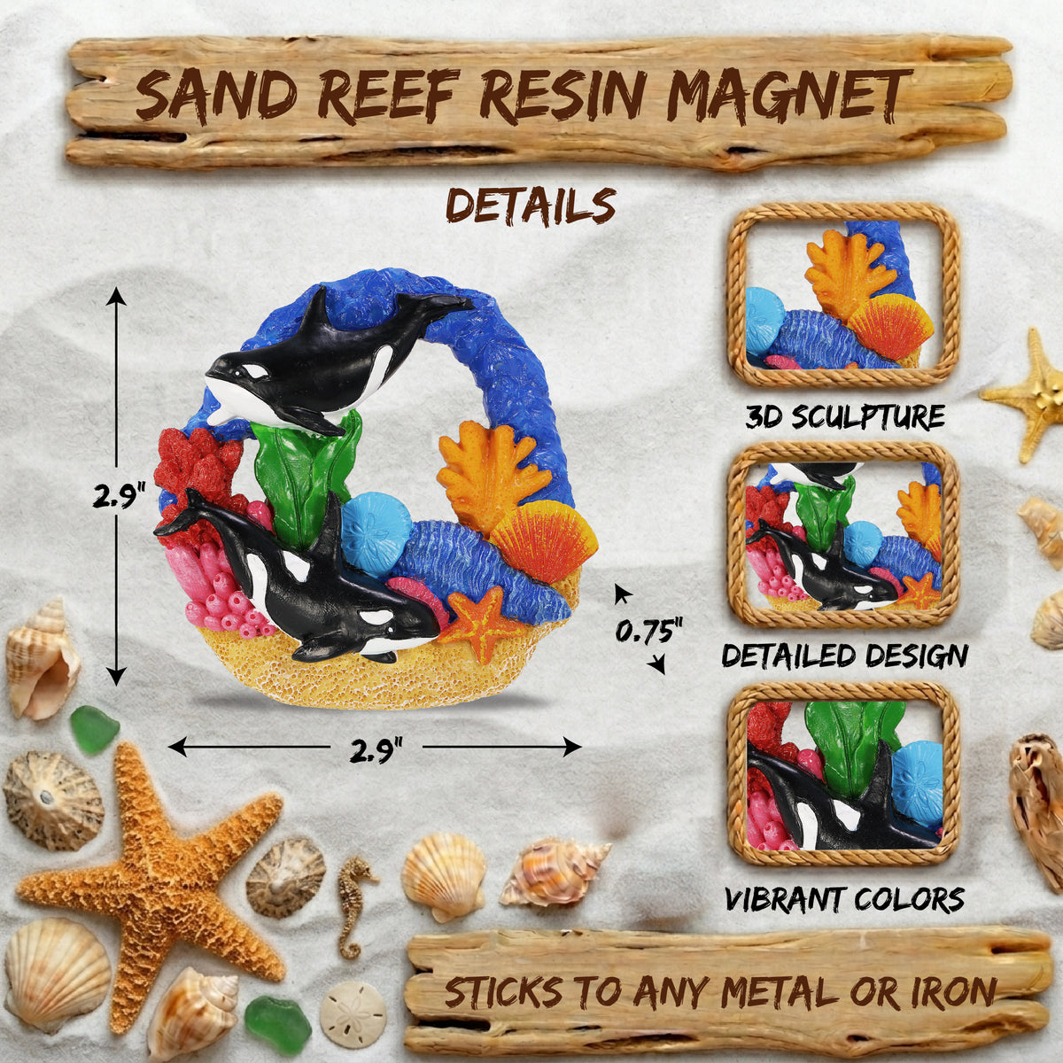 RESIN MAGNET - SAND REEF - ORCA KILLER WHALE