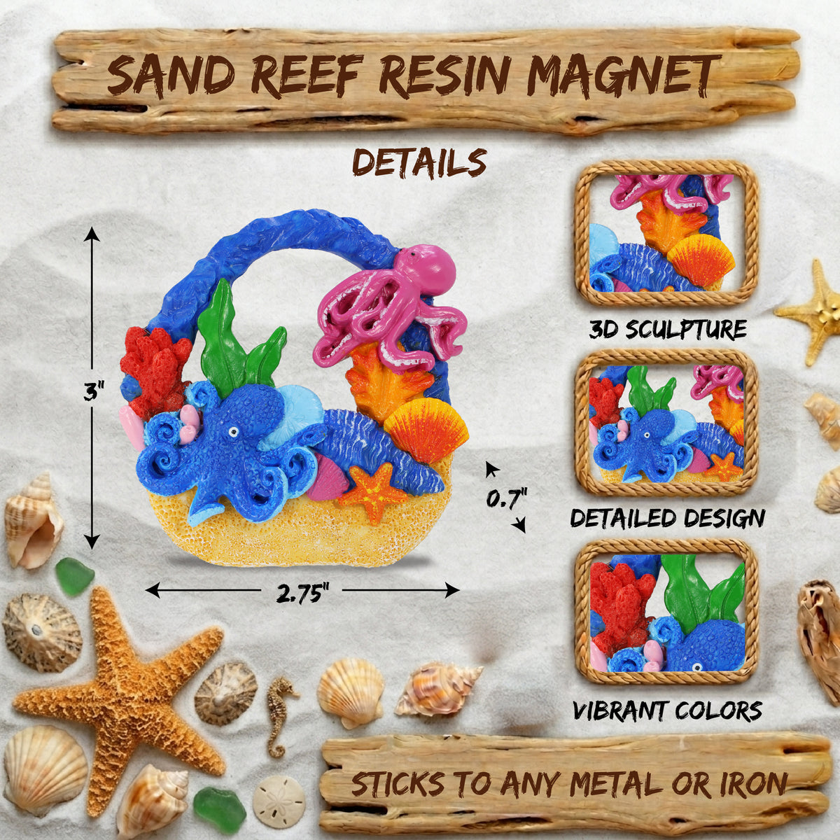 RESIN MAGNET - SAND REEF - OCTOPUS