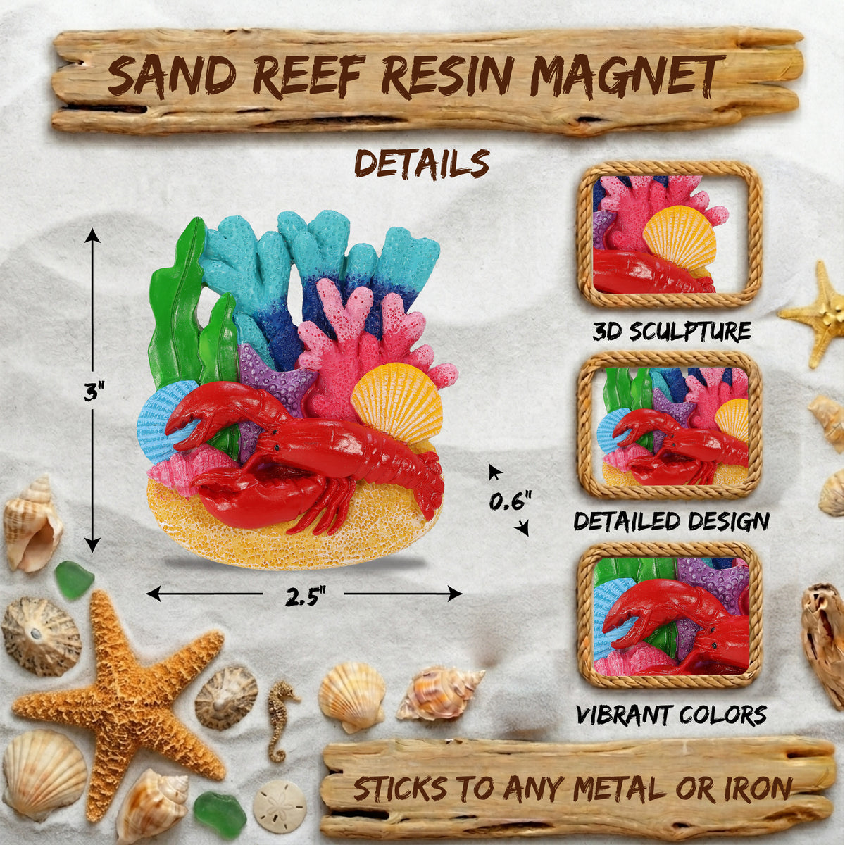 RESIN MAGNET - SAND REEF - LOBSTER
