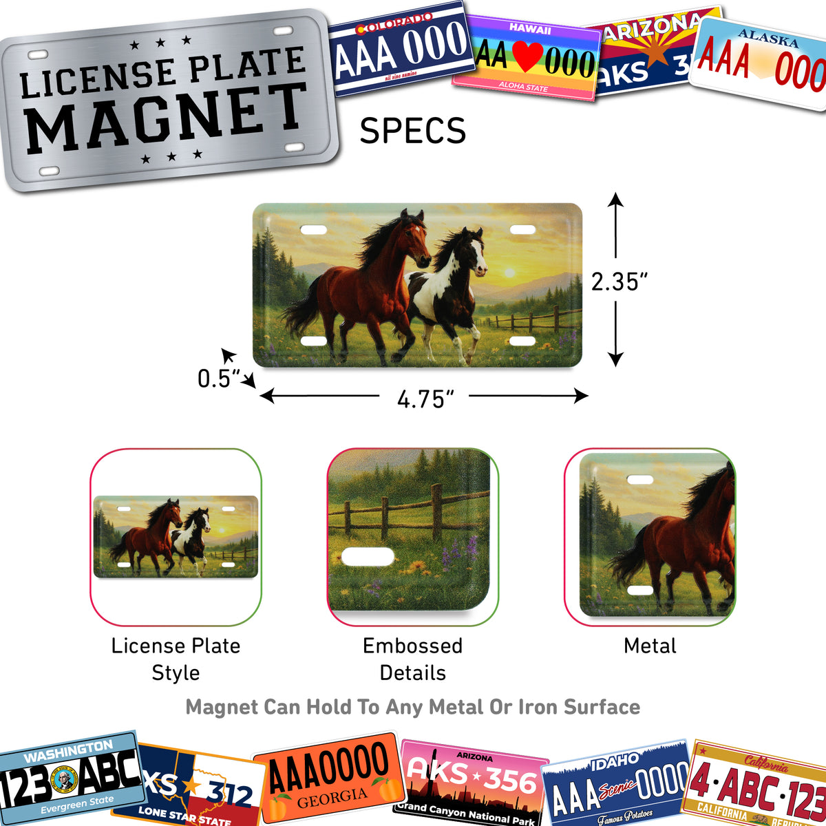 LICENSE PLATE MAGNET - HORSES