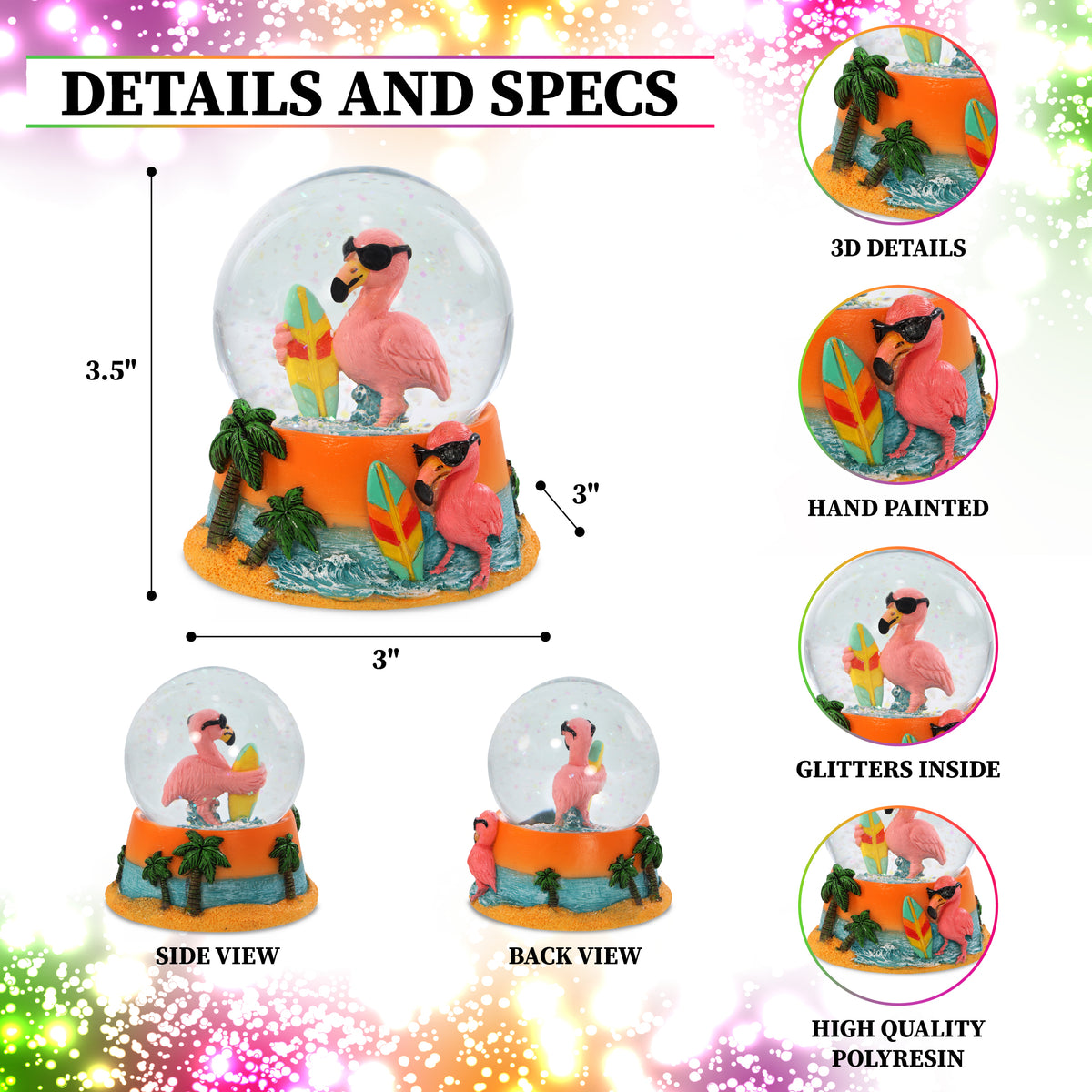 SNOW GLOBE - FLAMINGO (65MM)