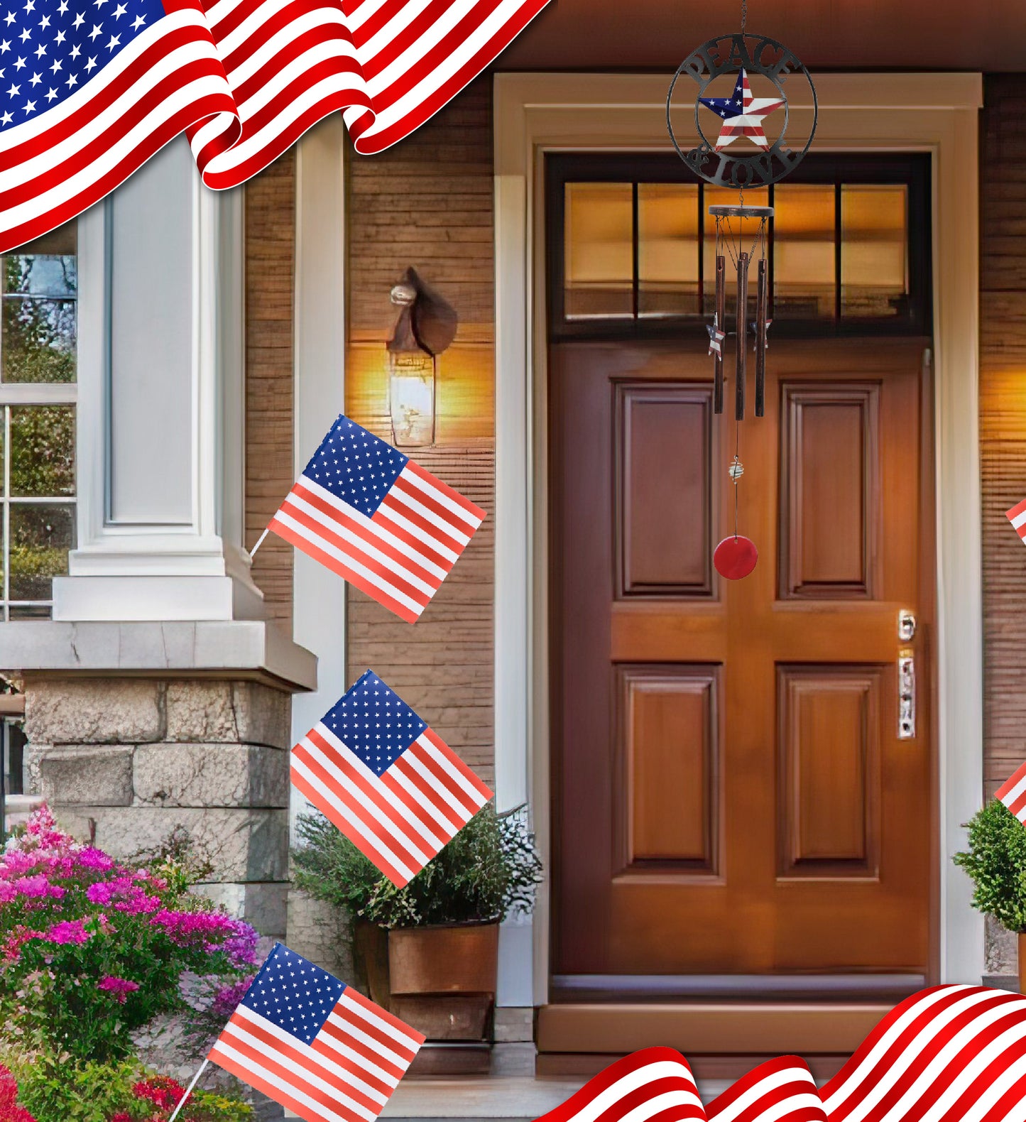 WIND CHIME - PEACE & LOVE - USA FLAG
