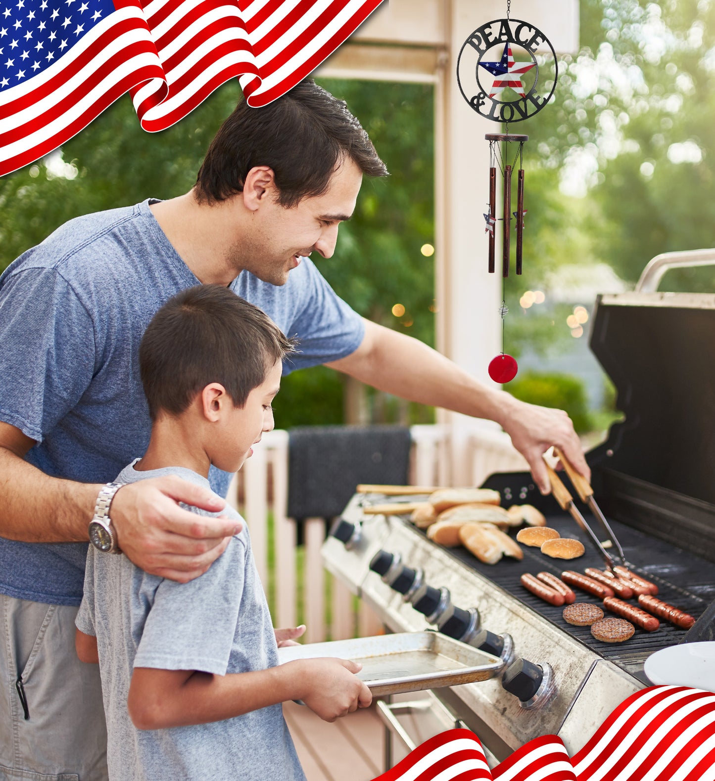 WIND CHIME - PEACE & LOVE - USA FLAG