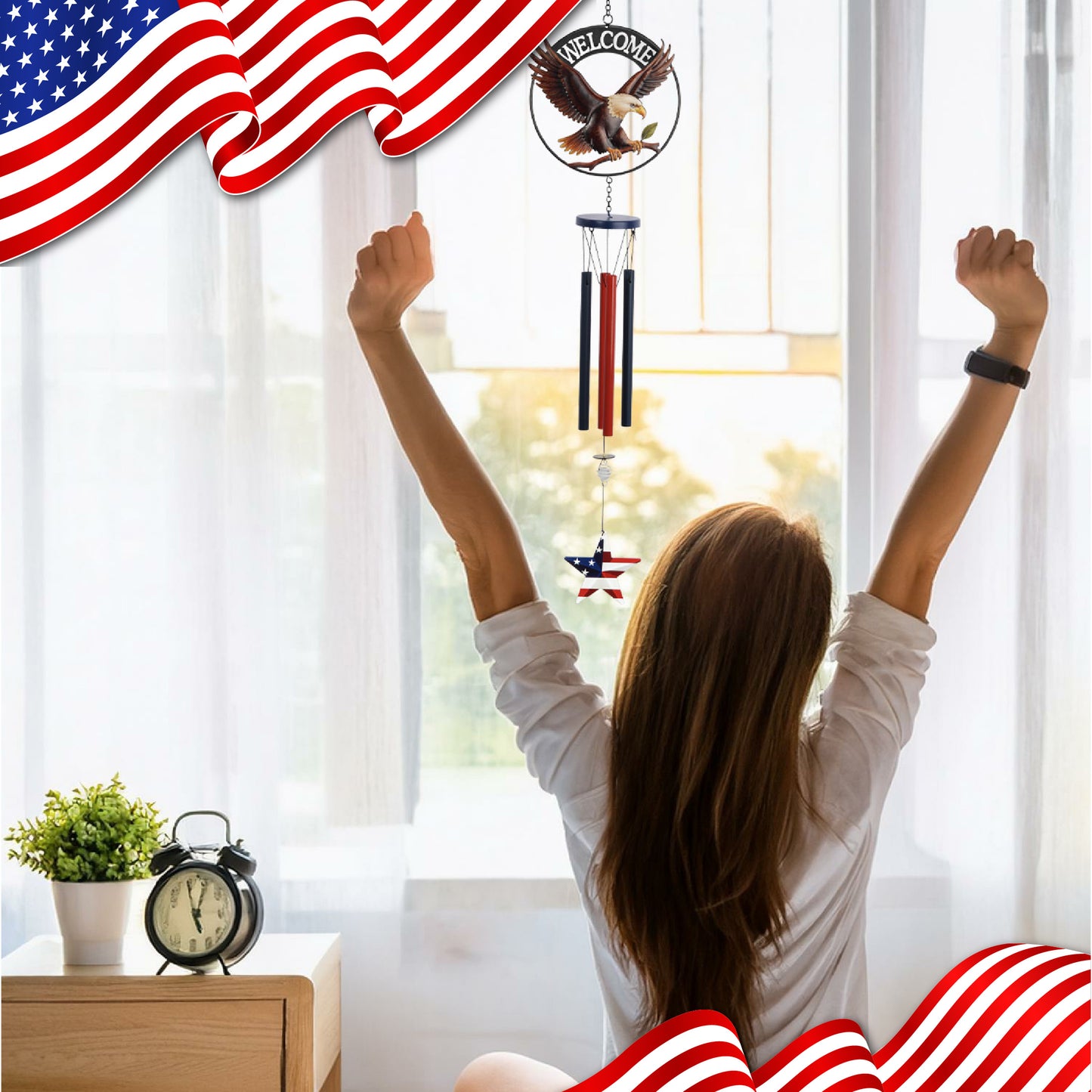 WIND CHIME - WELCOME EAGLE - USA FLAG