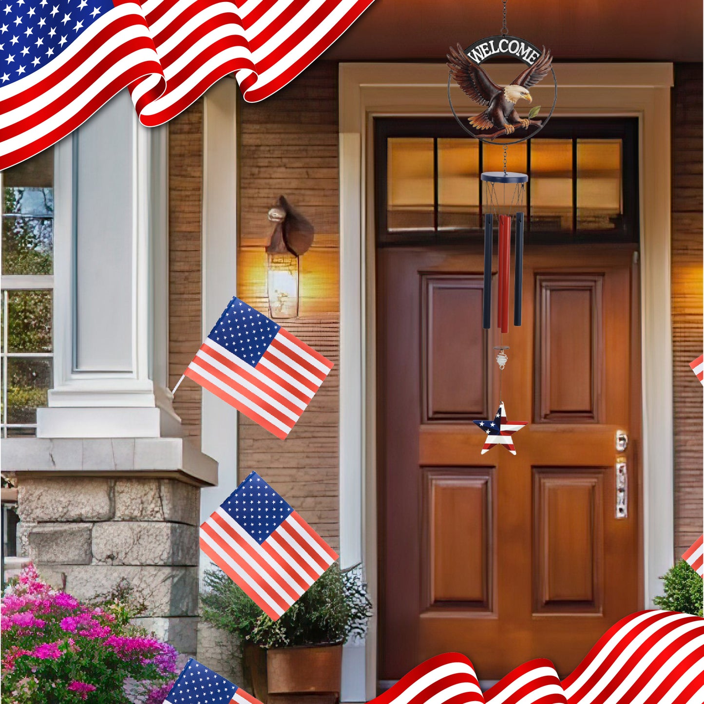 WIND CHIME - WELCOME EAGLE - USA FLAG