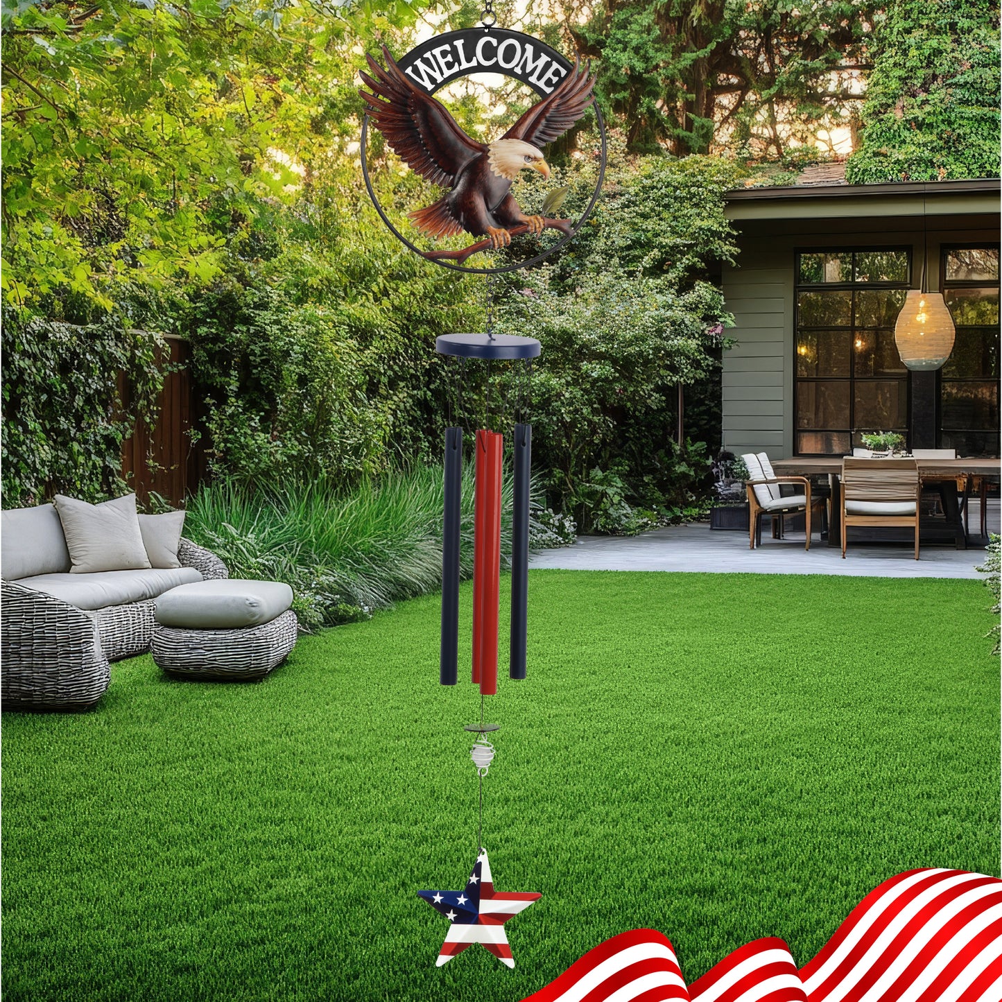 WIND CHIME - WELCOME EAGLE - USA FLAG