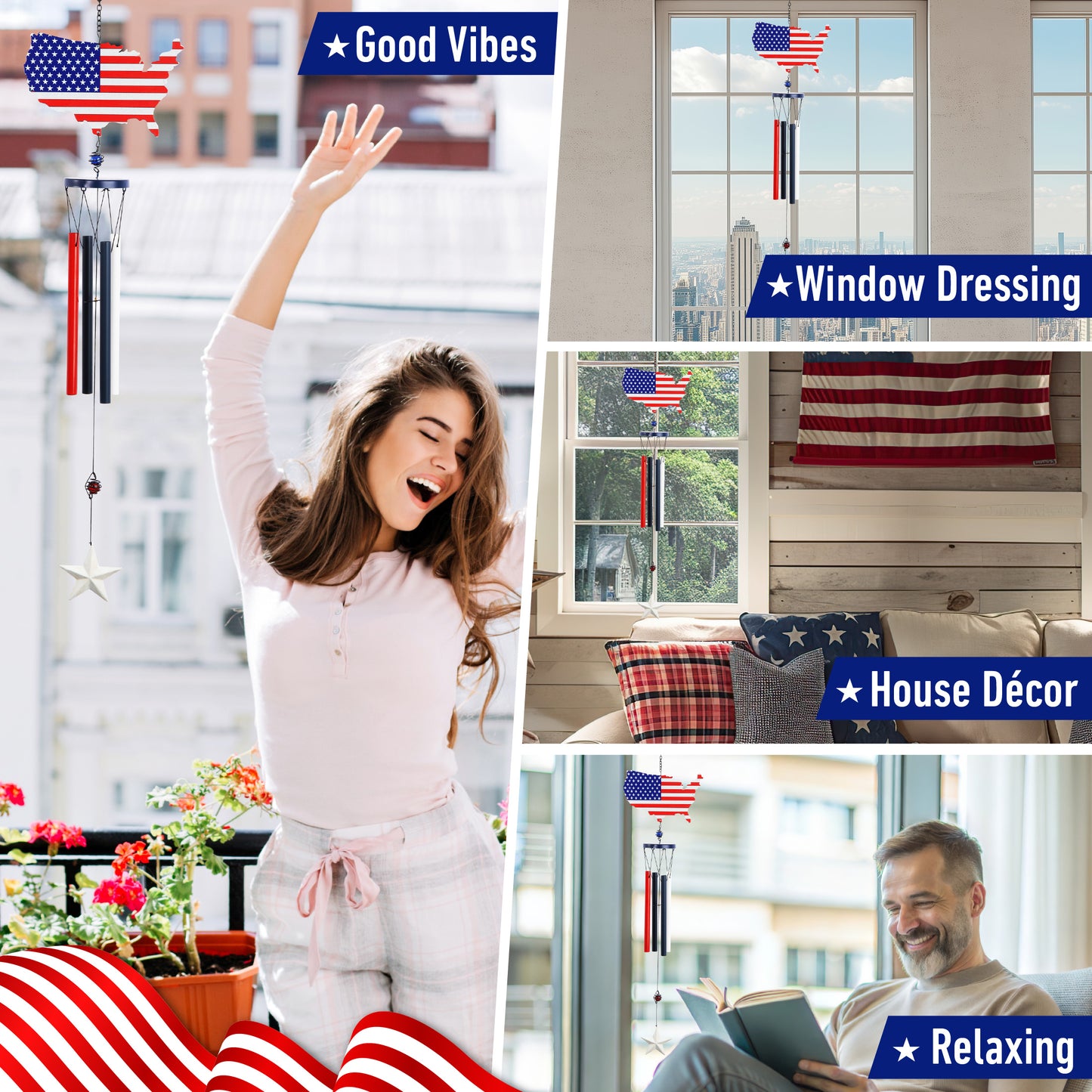 WIND CHIME - USA MAP FLAG