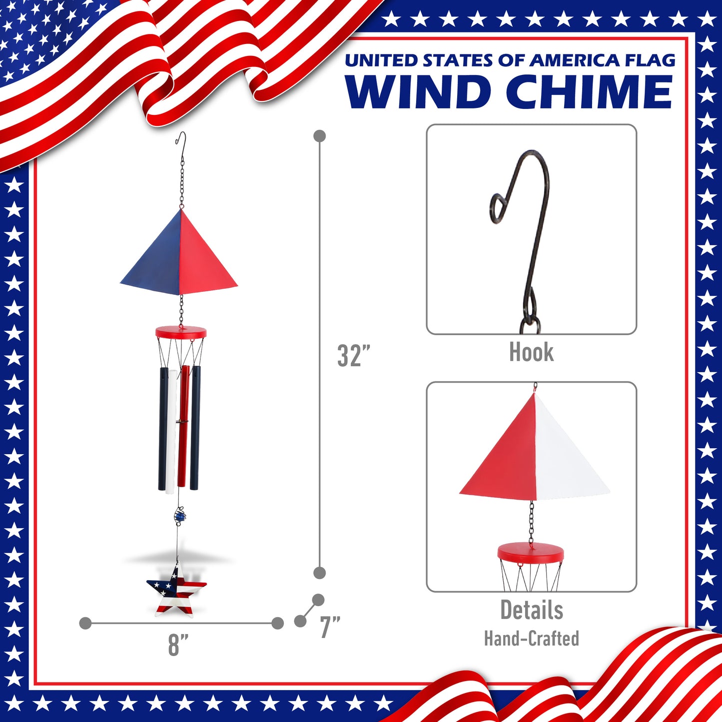 WIND CHIME - TRIANGLE USA FLAG