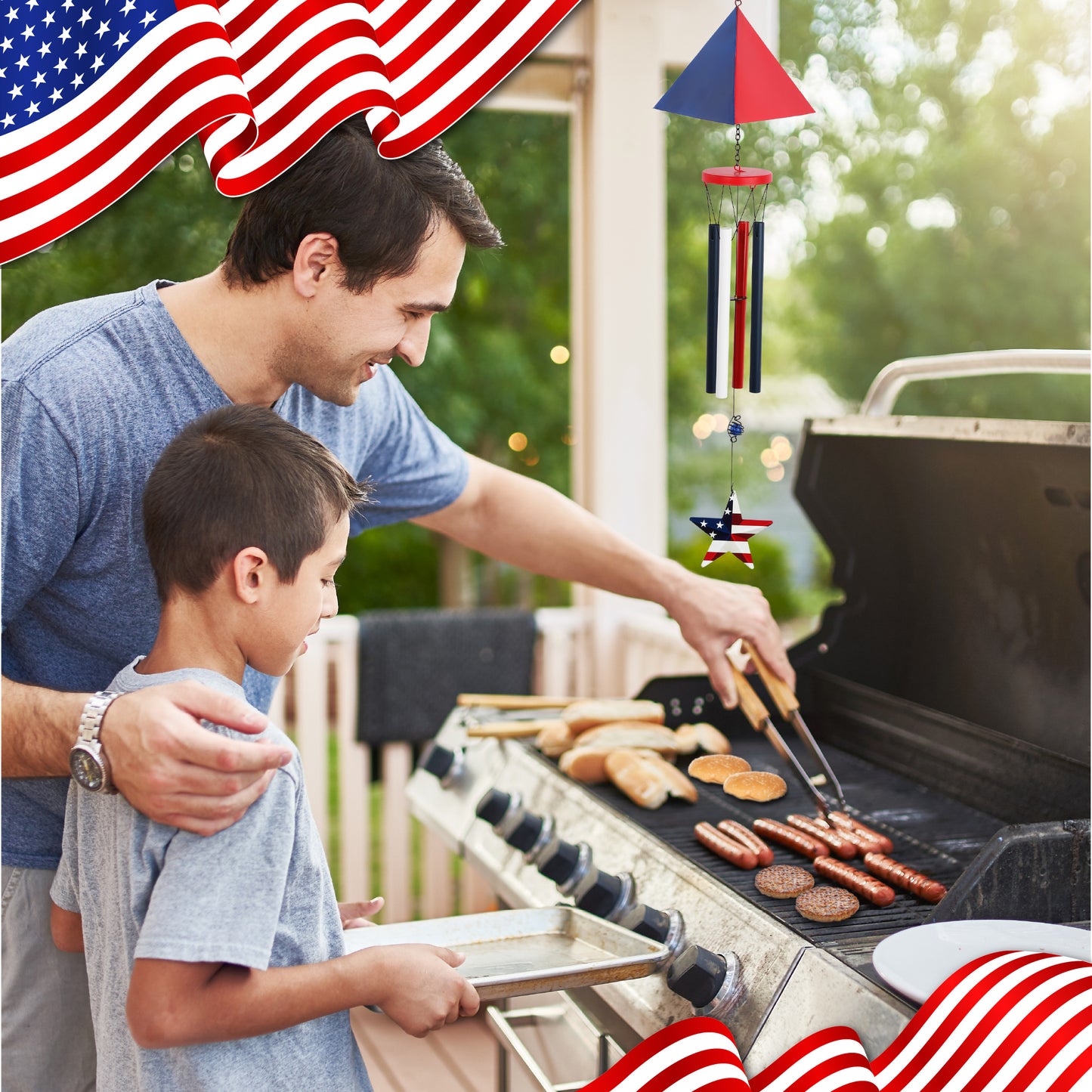 WIND CHIME - TRIANGLE USA FLAG