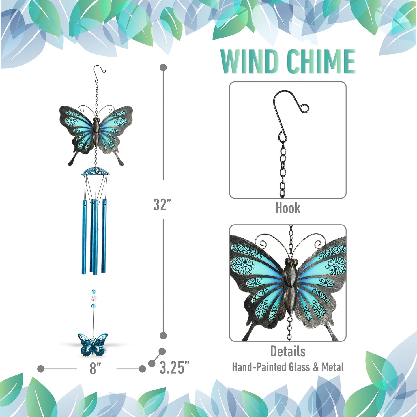 WIND CHIME - BLUE RUSTIC BUTTERFLY