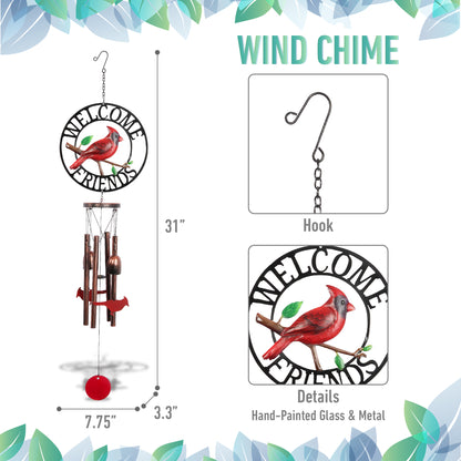 WIND CHIME - WELCOME FRIENDS - RED CARDINAL