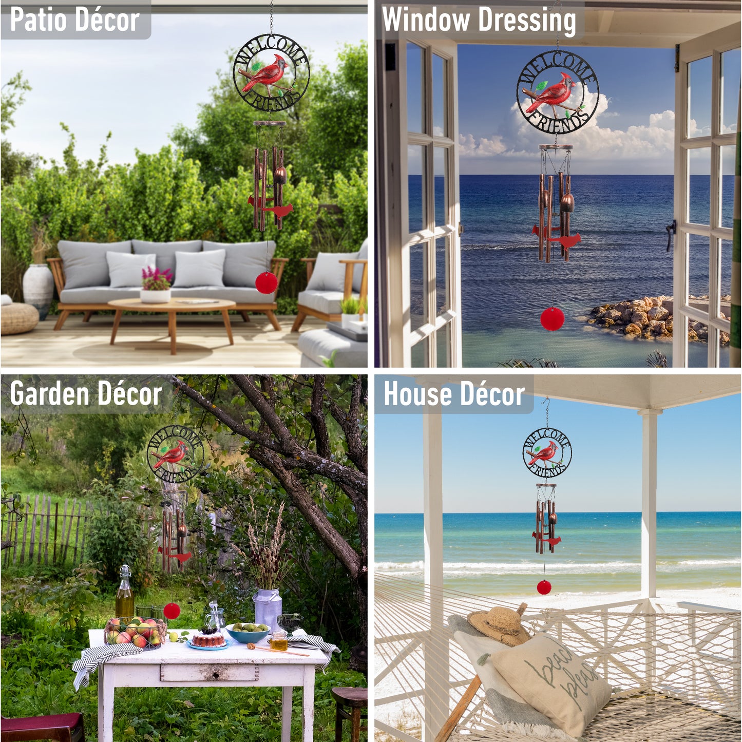 WIND CHIME - WELCOME FRIENDS - RED CARDINAL
