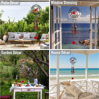 WIND CHIME - WELCOME FRIENDS - RED CARDINAL