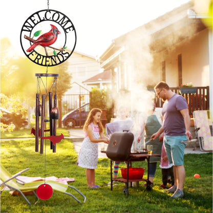 WIND CHIME - WELCOME FRIENDS - RED CARDINAL