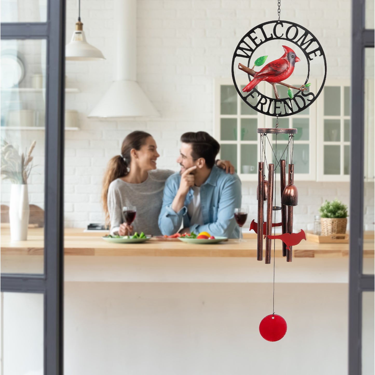 WIND CHIME - WELCOME FRIENDS - RED CARDINAL