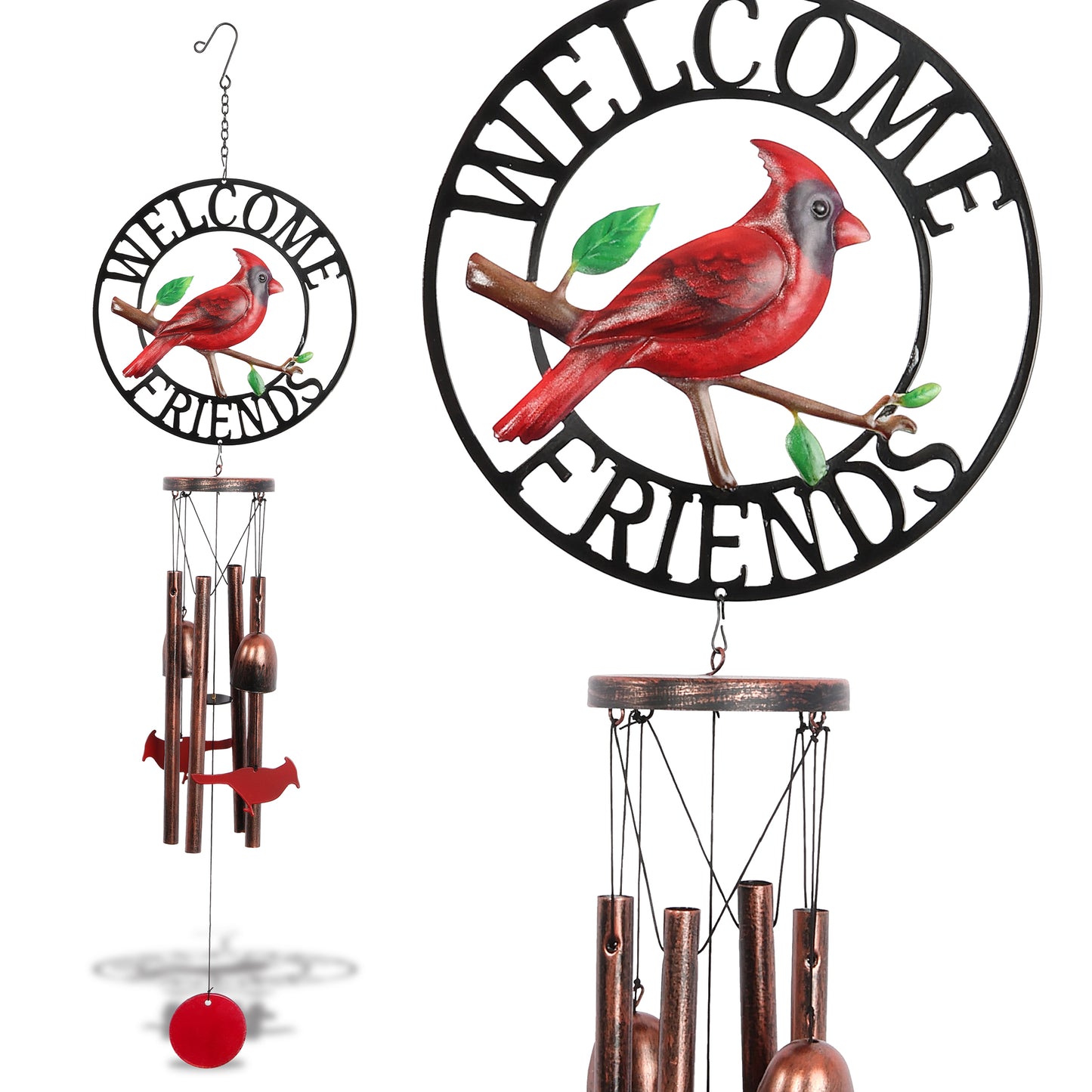 WIND CHIME - WELCOME FRIENDS - RED CARDINAL
