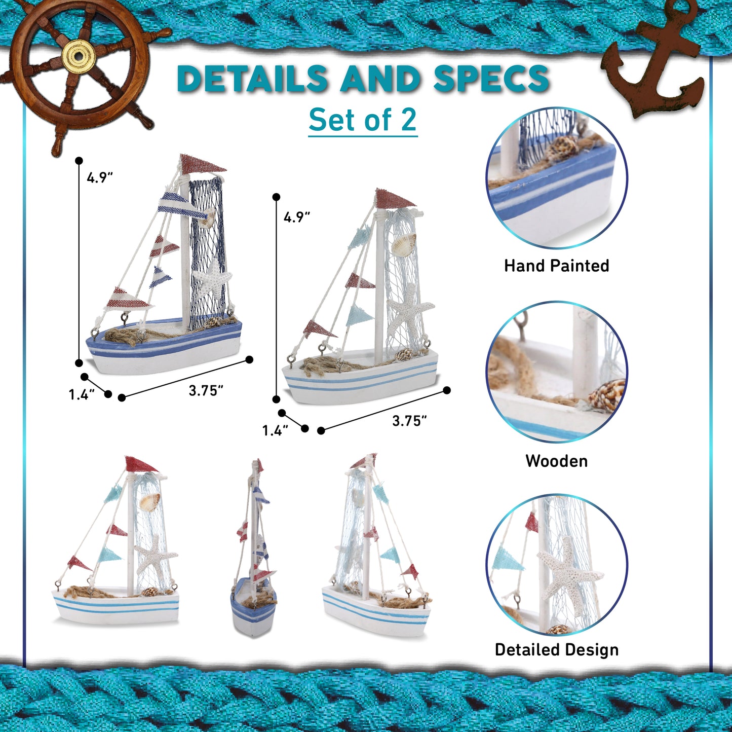 NAUTICAL DECOR - BLUE MIST MINI SAILBOATS - SET OF 2