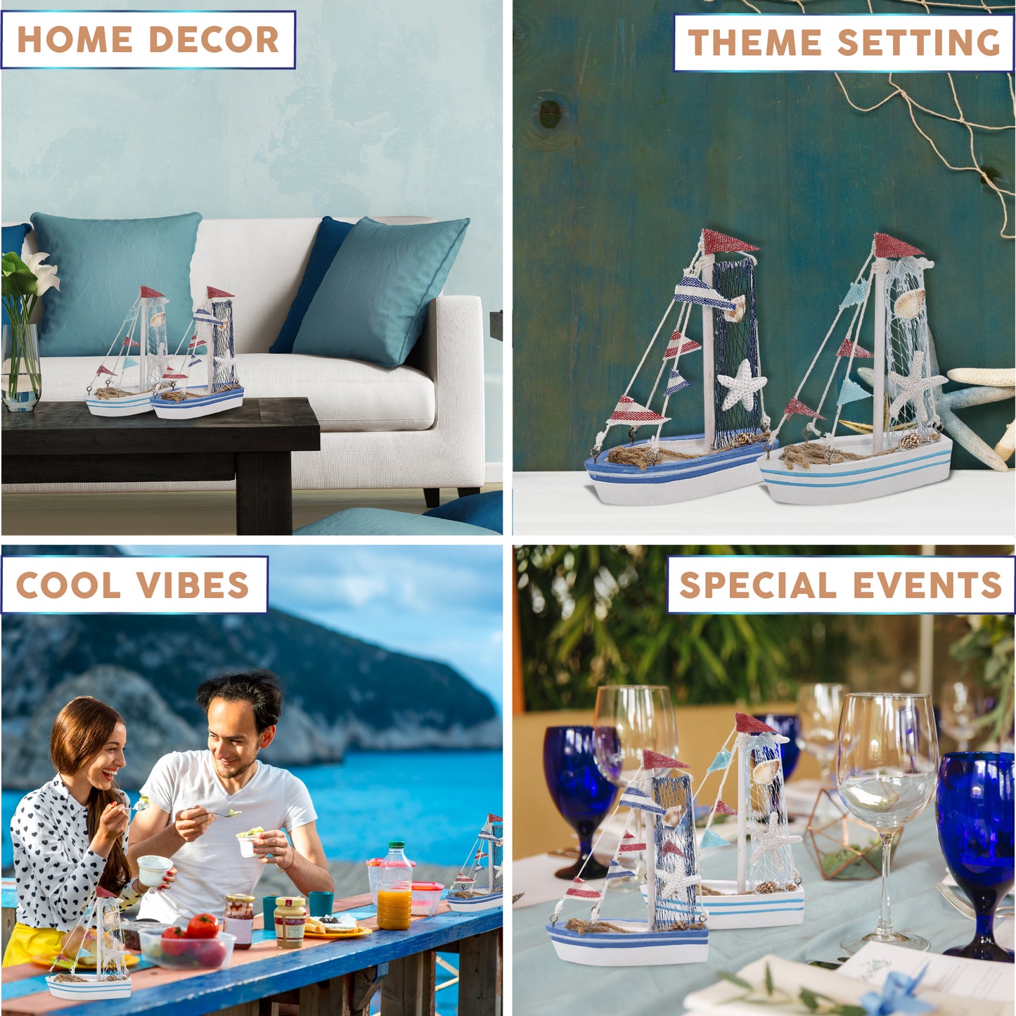 NAUTICAL DECOR - BLUE MIST MINI SAILBOATS - SET OF 2