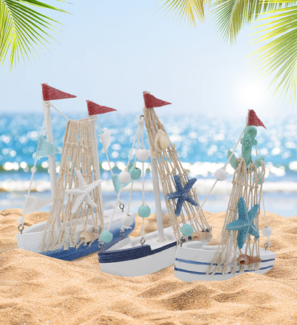 NAUTICAL DECOR - OCEAN BLUE MINI SAILBOATS - SET OF 3