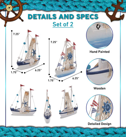 NAUTICAL DECOR - OCEAN BLUE SMALL SAILBOATS - SET OF 2