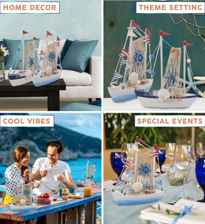 NAUTICAL DECOR - OCEAN BLUE SMALL SAILBOATS - SET OF 2
