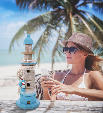NAUTICAL DECOR - BLUE WAVE LIGHTHOUSE WITH LED LIGHT