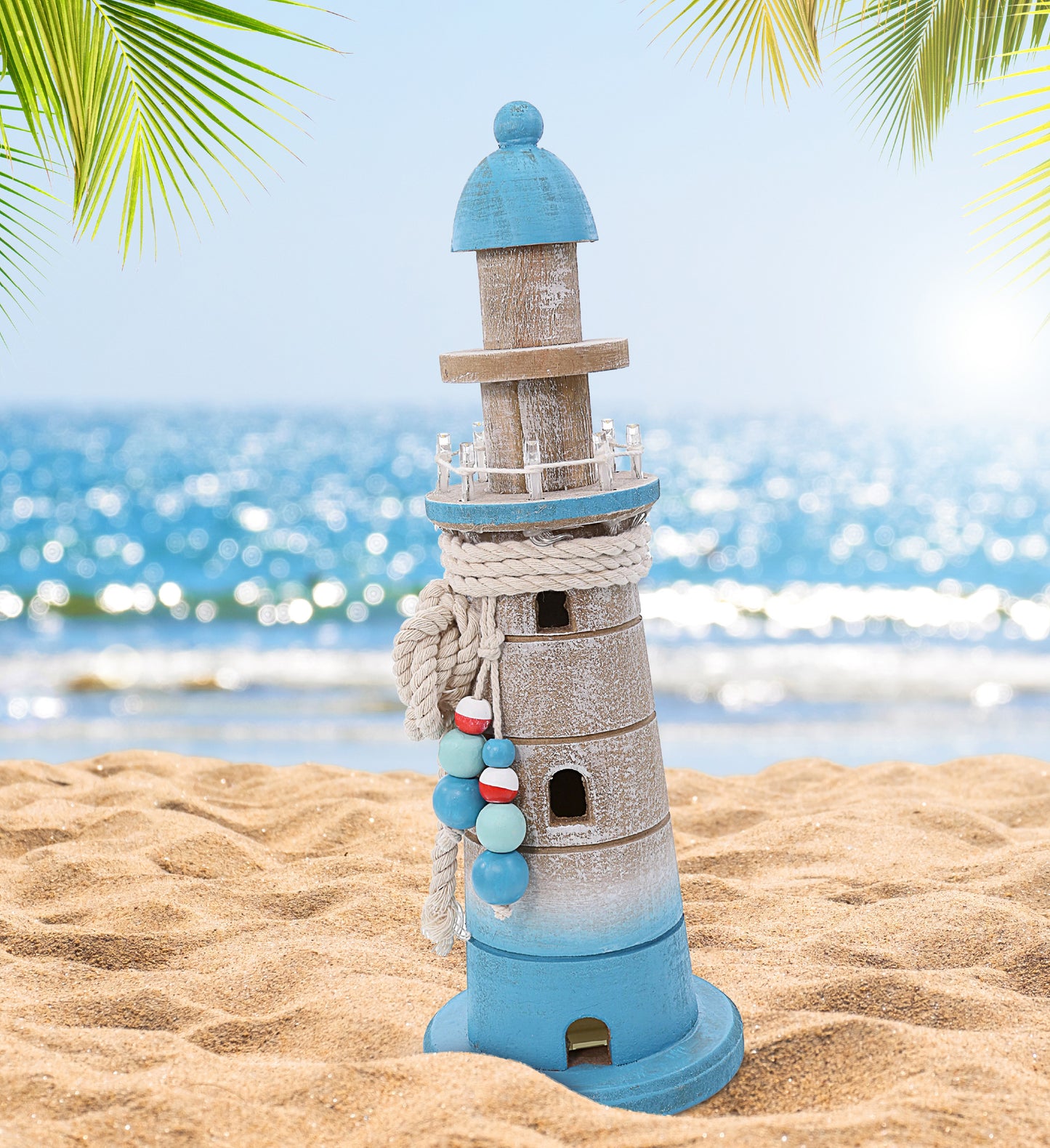 NAUTICAL DECOR - BLUE WAVE LIGHTHOUSE WITH LED LIGHT