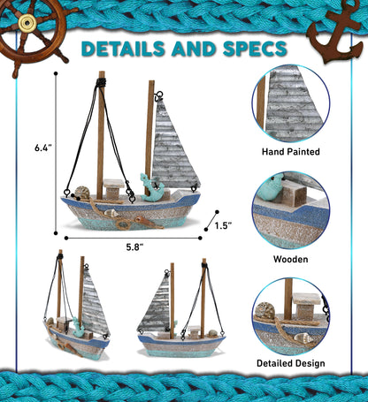 NAUTICAL DECOR - BLUE WAVE SMALL RUSTIC SAILBOAT