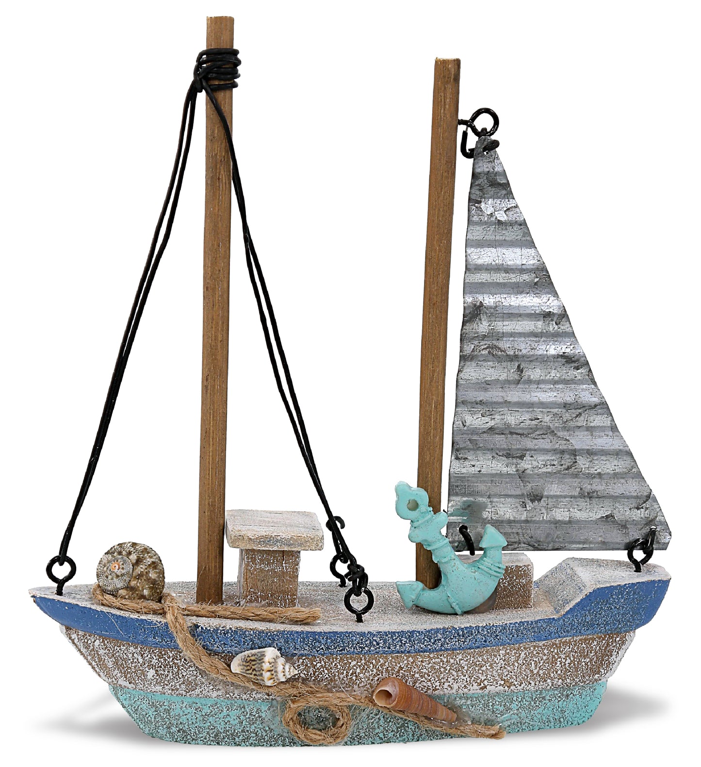 NAUTICAL DECOR - BLUE WAVE SMALL RUSTIC SAILBOAT