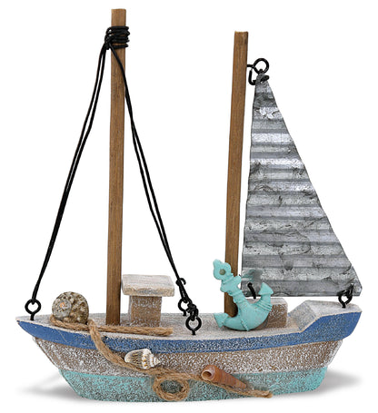 NAUTICAL DECOR - BLUE WAVE SMALL RUSTIC SAILBOAT