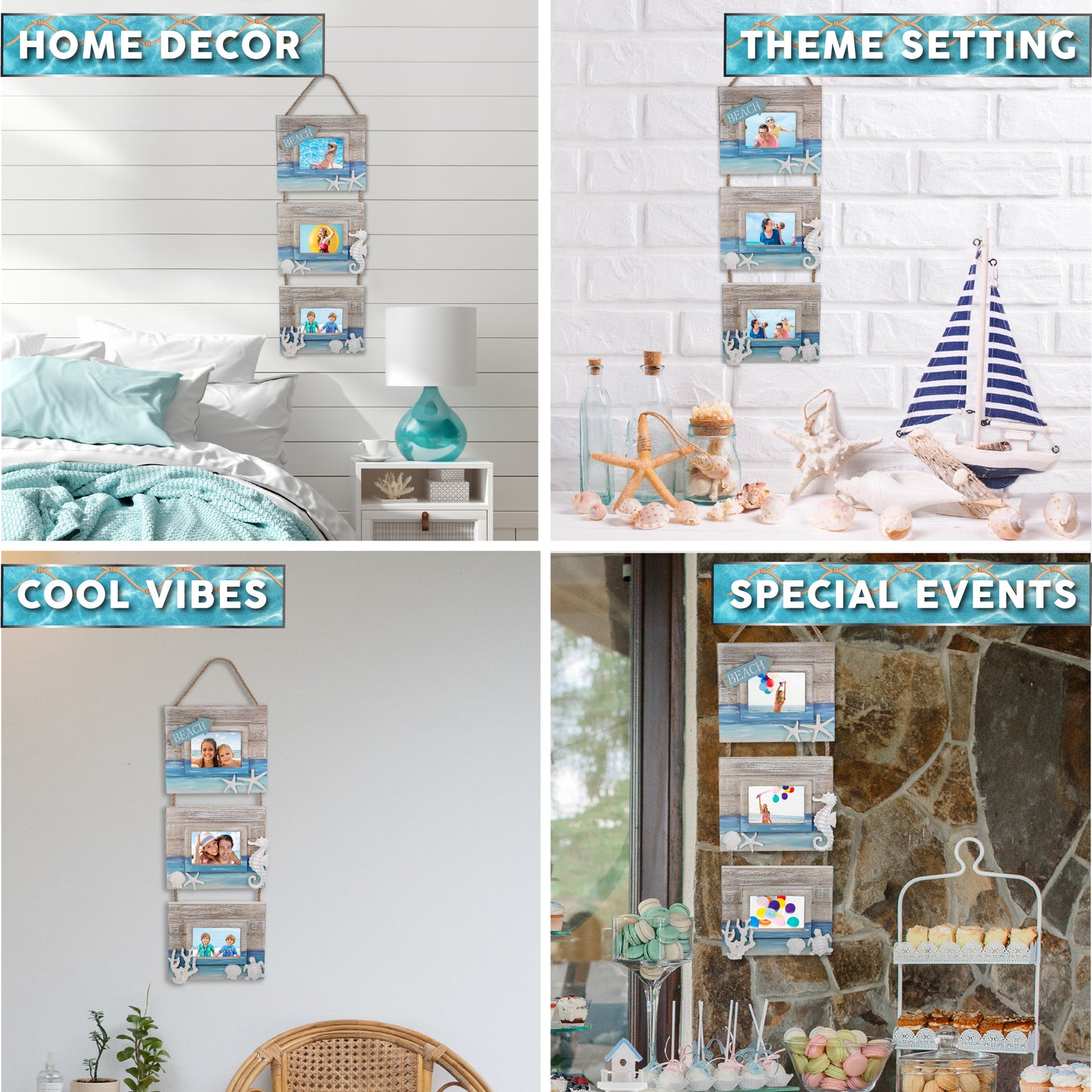 NAUTICAL DECOR - BLUE WAVE HANGING FRAMES 3.5X2.5
